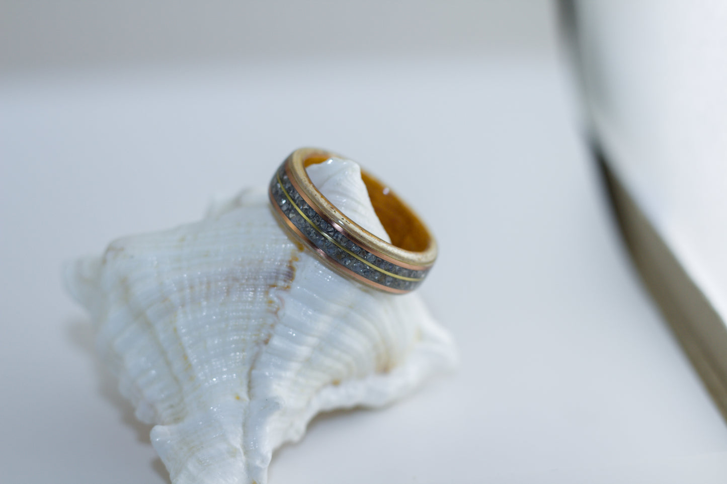 White Birch and Mahogany with Rhinestone, Copper, and Brass Inlay